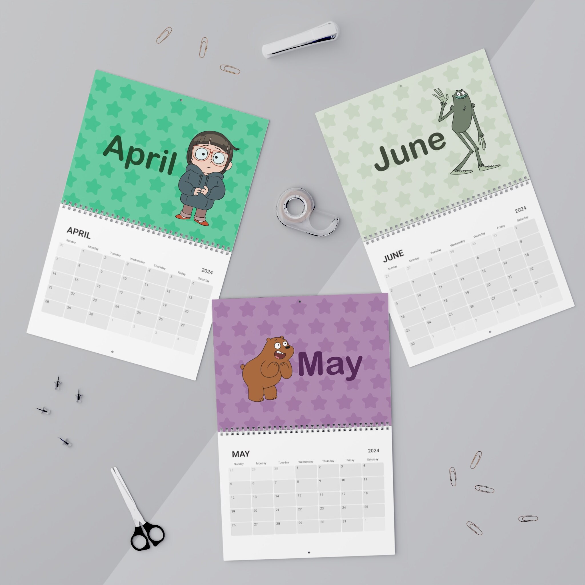 We Bare Bears Calendar (2024) Grizzly Panda Ice Bear Chloe Nom Nom sold
