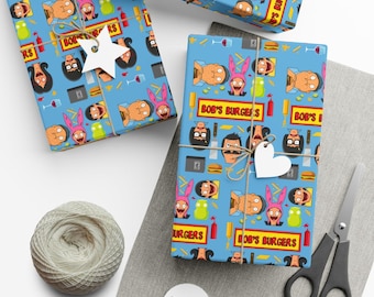 Smaller Bob's Burgers Wrapping Paper Sheet | Bob Linda Gene Louise Tina Belcher Gift Wrap Papers Birthday Celebration Gift For Her For Him