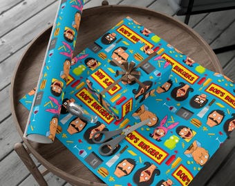 Bob's Burgers Wrapping Paper | Bob Linda Gene Louise Tina Belcher Gift Wrap Papers Birthday Celebration Holiday Gift For Her For Him Cartoon