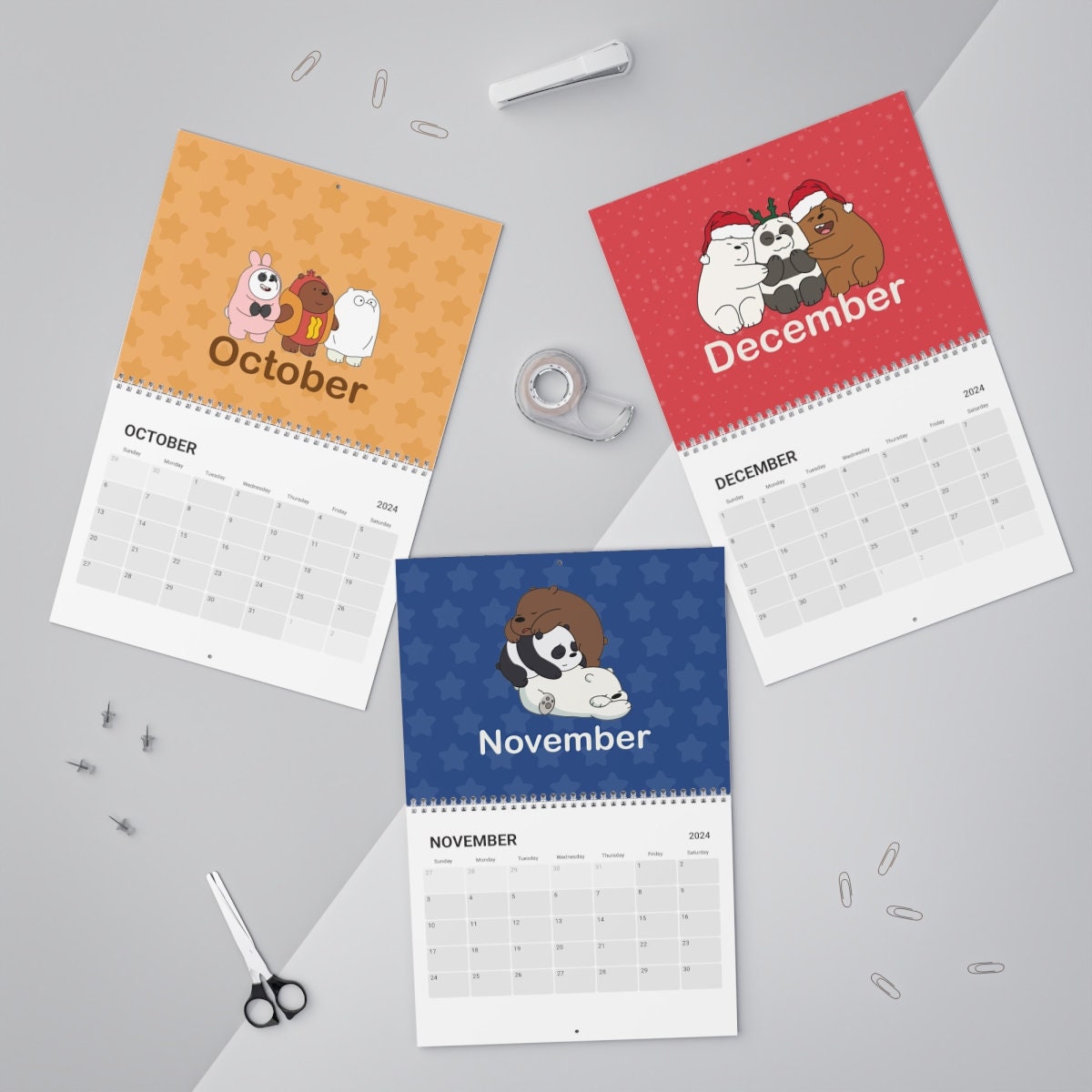 We Bare Bears Calendar (2024) Grizzly Panda Ice Bear Chloe Nom Nom sold