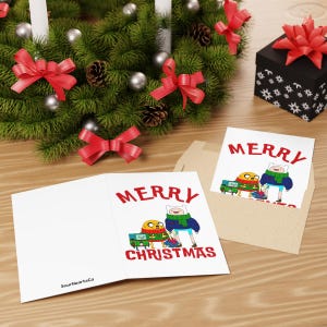 Adventure Time Christmas Card | Merry Christmas Finn The Human Jake The Dog BMO Greeting Cards Holiday Xmas Cartoon For Her For Him