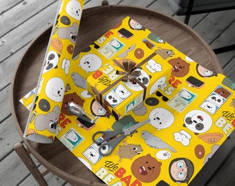 We Bare Bears Wrapping Paper | Grizzly Panda Ice Bear Gift Wrap Papers Cartoon Chloe Charlie Gift For Her For Him Adorable Aesthetic
