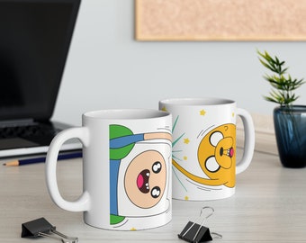 Adventure Time Mug | Jake The Dog Finn The Human Ceramic Mug Gift For Her For Him Cartoon Character Bff Besties High Five