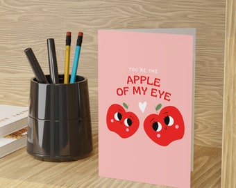 You Are The Apple Of My Eye Card | Love Valentine's Day Greeting Cards (1 or 10-pcs) Vday Pink Red Apple For Her For Him