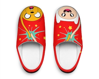 Zapatillas de Hora de Aventuras / Jake el Perro, Finn el Humano, Zapatillas de Interior, Dibujos Animados, Mejores Amigos, Regalo Para Ella, Para Él, Zapatos Cómodos y Suaves
