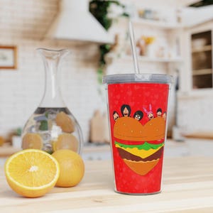 Bob&#39;s Burgers Tumbler Cup | Bob Linda Belcher Valentines Plastic Tumbler with Straw Couple True Love Tina Louise Gene For Her For Him