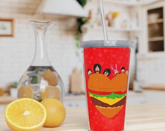 Bob's Burgers Tumbler Cup | Bob Linda Belcher Valentines Plastic Tumbler with Straw Couple True Love Tina Louise Gene For Her For Him