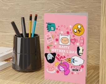 carte pour la fête des mères du temps de l'aventure | Finn l'humain Jake le chien Joyeuse fête des mères Cartes de voeux pour elle Pour maman Cadeau mignon Papeterie