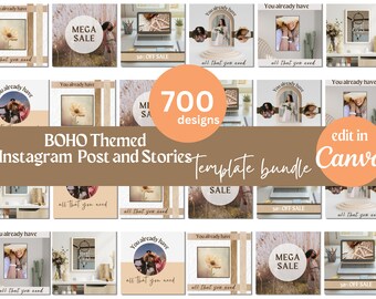 Canva Instagram-mallpaket med bohemiskt tema | Canva-mallpaket | Instagram-varumärkespaket | Canva Blogger-mall | Stories-mall