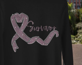 Plik cyfrowy SVG z kryształkami Cancer Survivor do natychmiastowego pobrania dla Cricut Silhouette Cancer Awareness Ribbon Rhinestones Plik SVG dla Cricut