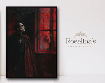 Utskrivbar vintage DRACULA oljemålning | Ladda ner konst, gotisk Halloween vampyr landskapskonsttryck, oljemålning, digital väggkonst