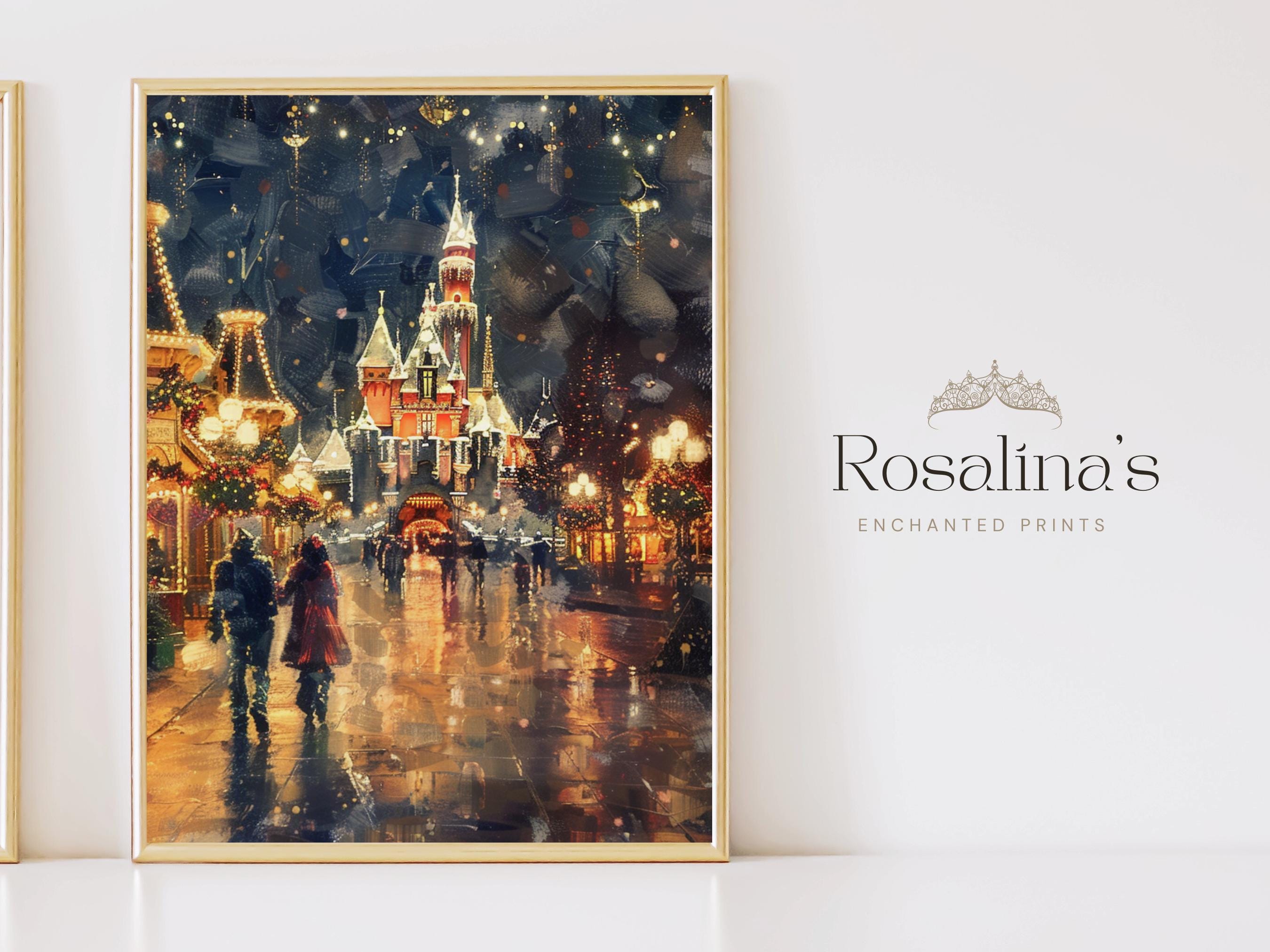 Druckbare Vintage Weihnachten DISNEYLAND Ölgemälde | Download, Schloss Märchen Landschaft Kunst, Ölgemälde, Disneyland Wall Art Digital
