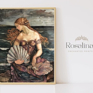 Nacimiento imprimible de Venus Afrodita pintura al óleo del paisaje, impresión de arte del paisaje vintage, descarga digital del arte de la pared del océano