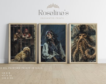 Printable Pirates Of The Caribbean Oil Painting Set of 3 | Jack Sparrow Download Art, Nautical Landscape Art Print, Wall Art Digital