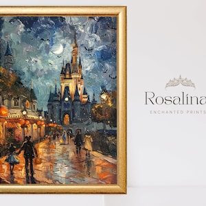 Printable Vintage DISNEYWORLD Halloween Oil Painting | Download Art, Castle Fairytale Landscape Art Print, Disneyworld Wall Art Digital