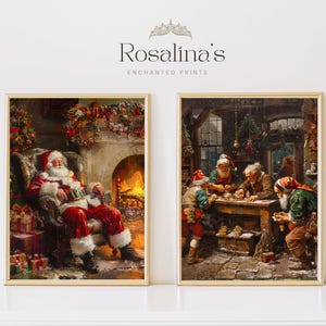Druckbare Vintage WEIHNACHTSMANN-Ölgemälde-Set | Kunst, Weihnachten Winter Landschaft Kunstdruck, Urlaub Ölgemälde, Wand Kunst Digital