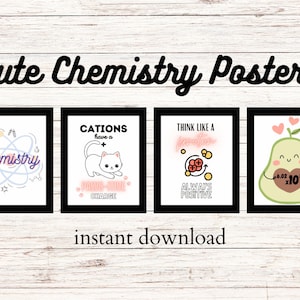 4 Cute Chemistry Wall Prints, Science Classroom Decor, Wall Art, Educational,  Classroom Posters, Instant Download, 4 different sizes