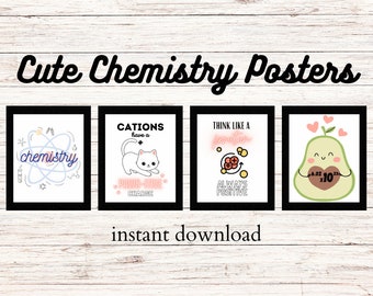 4 lindas impresiones de pared de química, decoración de aula de ciencia, arte de pared, educativo, carteles de aula, descarga instantánea, 4 tamaños diferentes