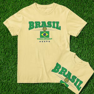 Brazil Football Shirt - Verde-Amarela | Brazil Soccer Tee with 5 Stars & Flag | Seleção Brasileira Fan Shirt image 1