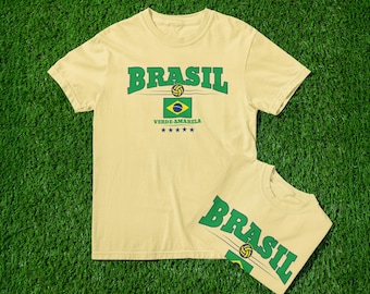 Maillot de football du Brésil - Verde-Amarela | T-shirt de football du Brésil avec 5 étoiles et drapeau | Maillot de supporter Seleção Brasileira