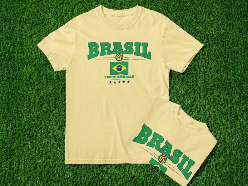 Brazil Football Shirt - Verde-Amarela | Brazil Soccer Tee with 5 Stars & Flag | Seleção Brasileira Fan Shirt image 1