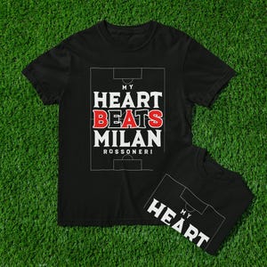 AC Milan Shirt My Heart Beats Milan Rossoneri Tee, Soccer Field Graphic T-Shirt, Serie A Fan Gift, Milanista Football Supporter Top