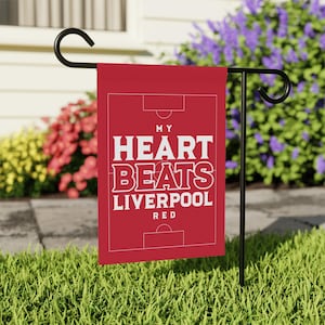Liverpool Soccer Garden Flag for Outdoor Decor, My Heart Beats Liverpool Yard Sign, Reds Football Fan Banner, Premier League Supporter Gift