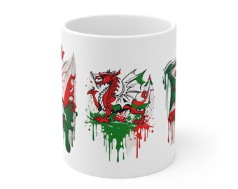 Welsh Mug, Red, Green and White, Welsh Flag, Wales Mug