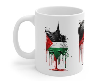 Palestinian Mug, Black, White, Green and Red, Palestine Flag