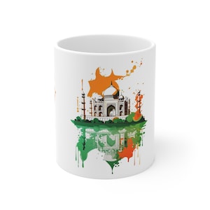 Indian Mug, White and Orange, India Flag