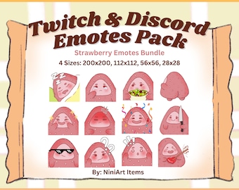 Lindo paquete de gestos de Twitch de fresa / Lindo diseño de gestos de Twitch / Gestos de fresa Kawaii / Lindo gesto de fresa Chibi / Twitch Discord