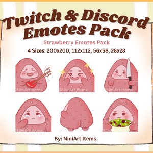 Cute Strawberry Twitch Emote | Cute Twitch Emotes Pack Design | Kawaii Strawberry Emotes Pack | Cute Chibi Strawberry Emote | Twitch Discord