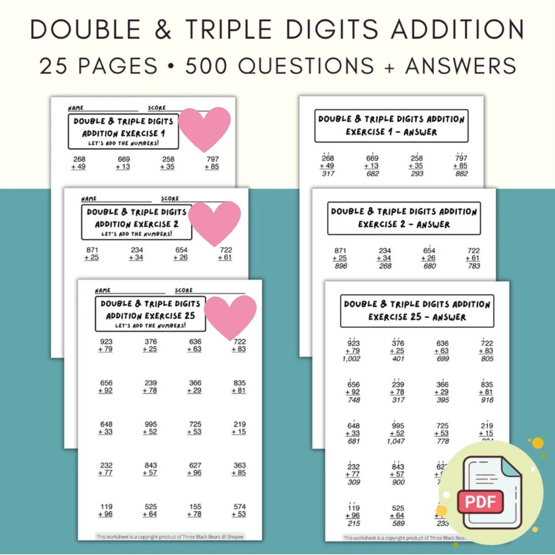 25 Page Printable First Grade Mathematics Worksheets for Kids Ages 5-8 ...