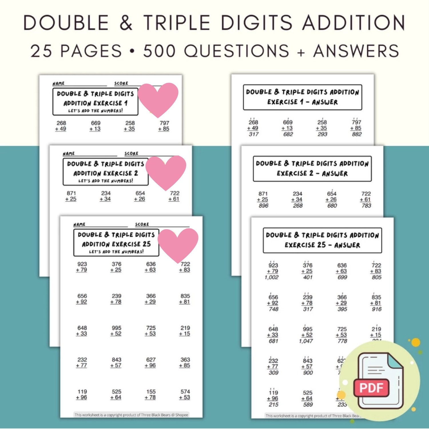 25 Page Printable First Grade Mathematics Worksheets for Kids Ages 5-8 ...