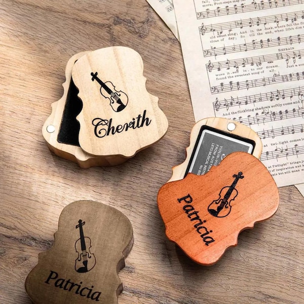 Benutzerdefinierte hölzerne Violine Rosin Box für Violine / Cello / Viola / Bass, Bogen Kolophonium, Geschenk für Geiger / Cellistin, personalisiertes niedliches Geigenzubehör