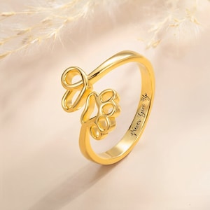 Benutzerdefinierte Name gravierte Haustier Ring, Pfotenabdruck Liebe Herz Name Ring, Sterling Silber 925 einstellbare offene Ring Geschenk für Haustier-Besitzer