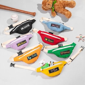 Sac banane pour enfants avec prénom personnalisé, sac banane personnalisé en toile brodée, cadeau idéal pour un voyage scolaire et les fêtes de fin d'année pour les enfants