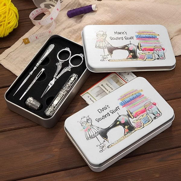 Customized Embroidery Kit Vintage Sewing Tools, Cute Custom Sewing Box, Gifts for Tailors/Fashion Students/Seamstress, Sewing/Textiles Gift