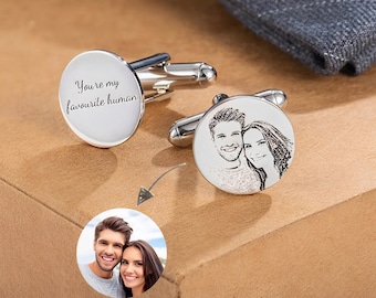 Custom Photo Portrait Cufflinks in Stainless Steel/Sterling Silver, Custom Photo Laser Engraved Cufflinks for Him, Groomsmen Gift Idea