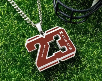 Gepersonaliseerde voetbalketting met initiaal/nummer met aangepaste naam, voetbalketting heren met gegraveerde naam, sieraden American Football-speler