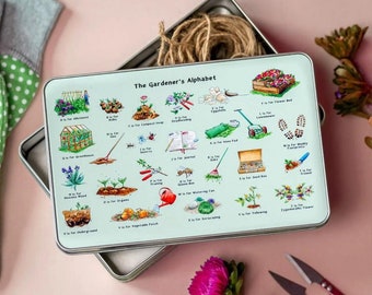 Gardening Bits Storage Tin with Custom Name, Greenhouse Box For Seeds/Gardening Essentials, Personalized Gardener Gift Ideas