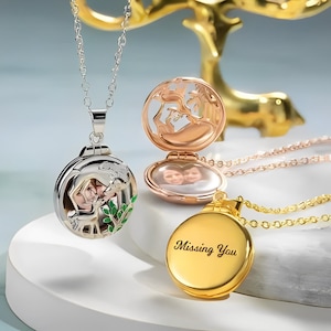 Custom Photo Elk Locket Necklace, Mother & Baby Deer Locket Necklace with Custom Engravings, Doe + Fawn Locket Necklace with Custom Photo