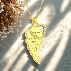 Angel Wing & Heart Necklace w/Custom Engraving, 925 Sterling Silver Guardian Angel Pendant Necklace, Wing Memorial Necklace for Mom/Sister