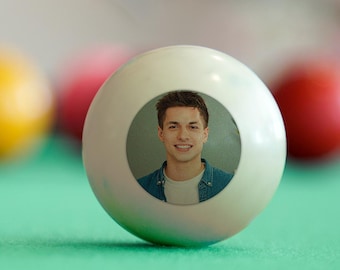 Personalized Billiards Cue Ball with Custom Photo, Unique Pool Player Gift, Keepsake for Him, Cue Ball with Photo and Message