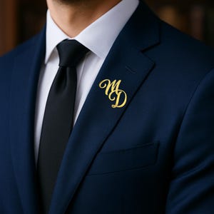Personalized Initial Name Lapel Pin, Custom Name Brooch, Men&#39;s Custom Monogram Lapel Pin, Groomsmen Custom Initials Stainless Steel Brooch