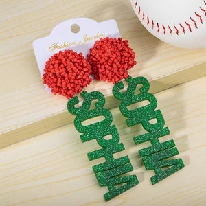 Custom Team Earrings with Bead PomPoms - Personalized Game Day Earrings for Cheerleaders & Sports Fans, Perfect Gift!