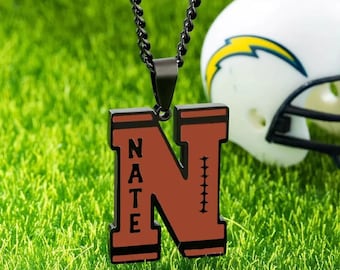 Gepersonaliseerde voetbalketting met initiaal/nummer met aangepaste naam, voetbalketting heren met gegraveerde naam, sieraden American Football-speler