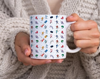 Tazza in ceramica da 11 once con stampa hockey su ghiaccio, tazza hockey su ghiaccio, idee regalo per tazze da tifosi di hockey, tazza divertente per appassionati di hockey su ghiaccio, tazza per sport invernali