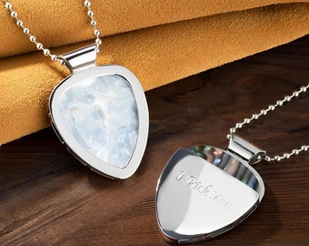 Guitar Pick Holder Pendant Necklace with Custom Engraving with Set of 3 Guitar Picks Perfecr Meaningful Gift for Guitar Player/Musician