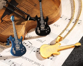 Personalized Guitar Necklace, Custom Music Gift for Guitar Enthusiast, Musical Jewelry, Unique Guitar Pendant, Musician Gift